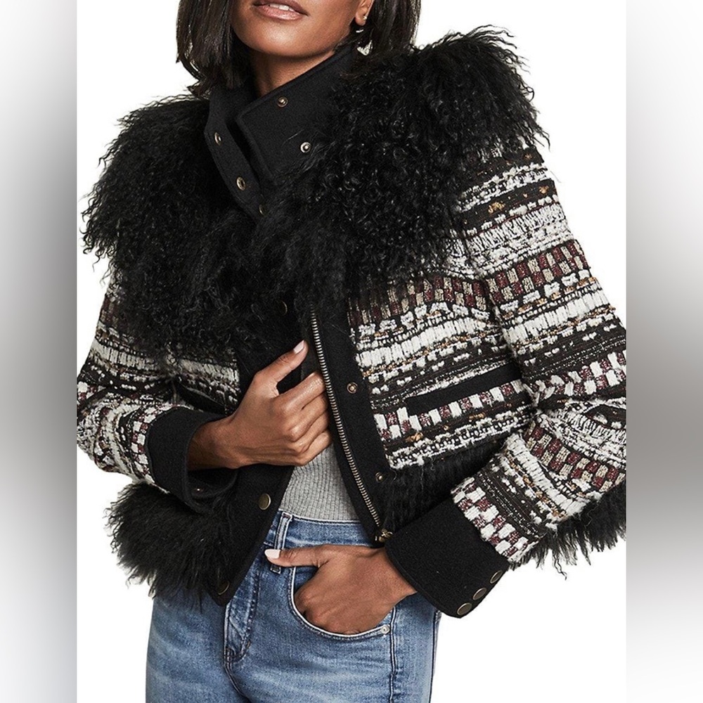 Veronica Beard Nelway Faux Shearling Tweed Jacket Size Small
